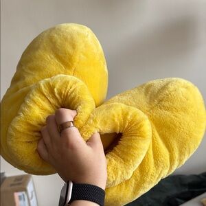 Minnie Mouse Plush Yellow Slippers - Soft Fuzzy Home Slides